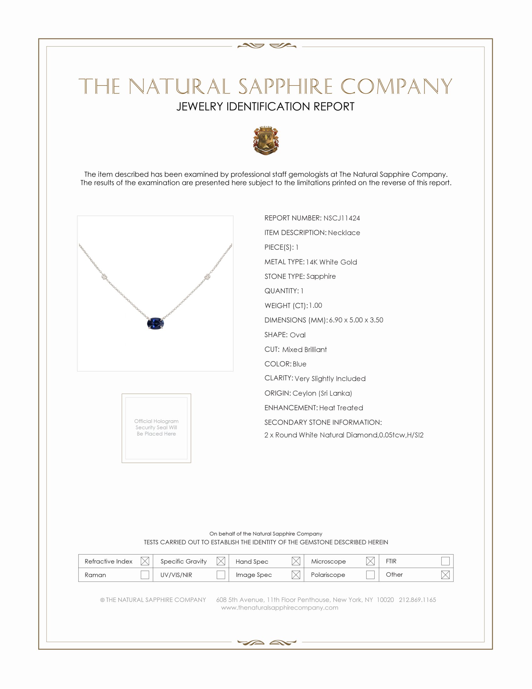 1.05 Ct.Tw. Blue Sapphire and Natural Diamond Accent Stones Necklace, 14K White Gold