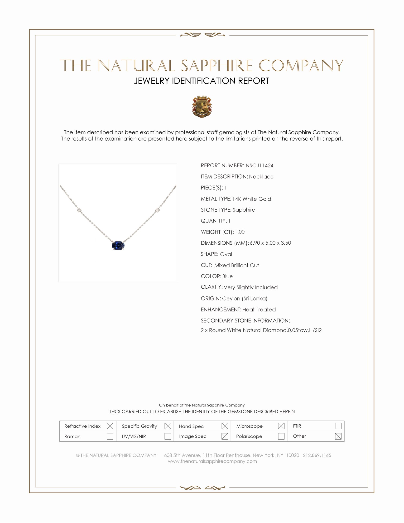 1.05 Ct.Tw. Blue Sapphire and Natural Diamond Accent Stones Necklace, 14K White Gold