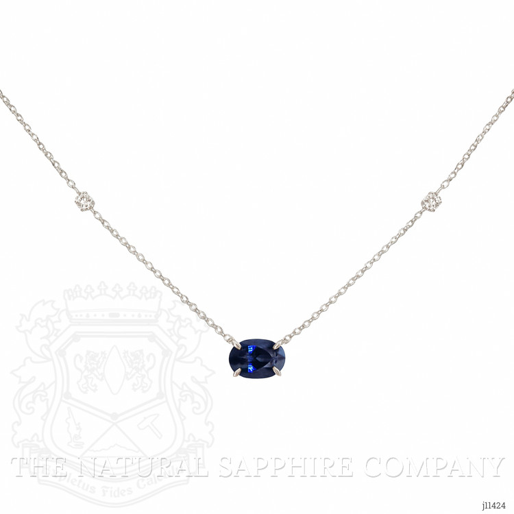 1.05 Ct.Tw. Blue Sapphire and Natural Diamond Accent Stones Necklace, 14K White Gold