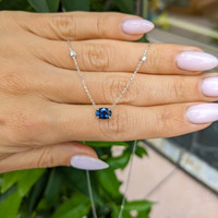 1.05&nbsp;Ct.Tw.Total Carat Weight Blue Sapphire and Natural Diamond Accent Stones Necklace, 14K White Gold Life Style