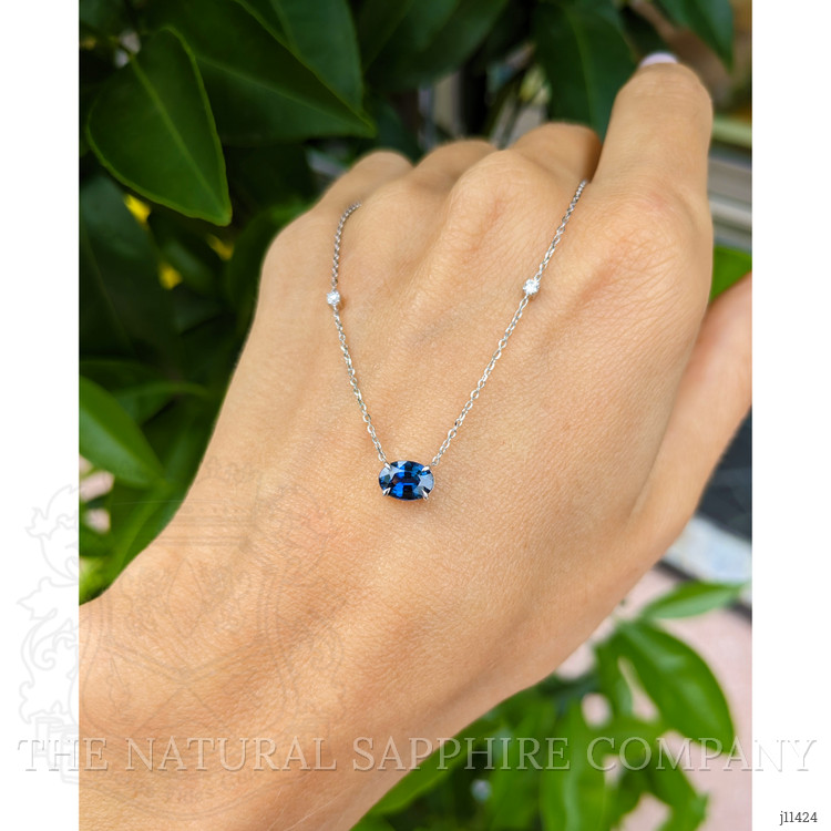 1.05 Ct.Tw. Blue Sapphire and Natural Diamond Accent Stones Necklace, 14K White Gold