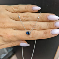 1.05&nbsp;Ct.Tw.Total Carat Weight Blue Sapphire and Natural Diamond Accent Stones Necklace, 14K White Gold Life Style