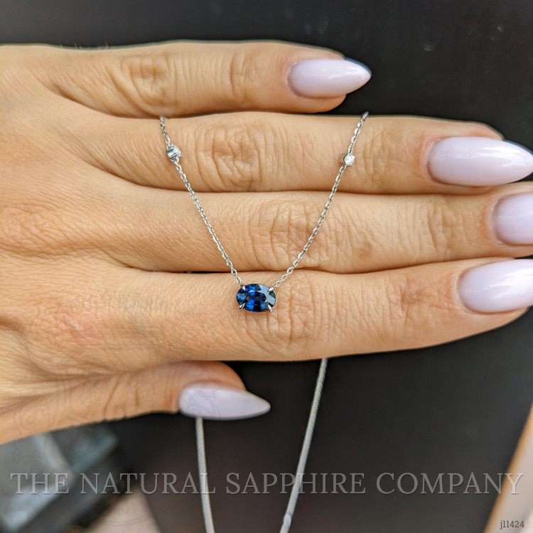 1.05 Ct.Tw. Blue Sapphire and Natural Diamond Accent Stones Necklace, 14K White Gold