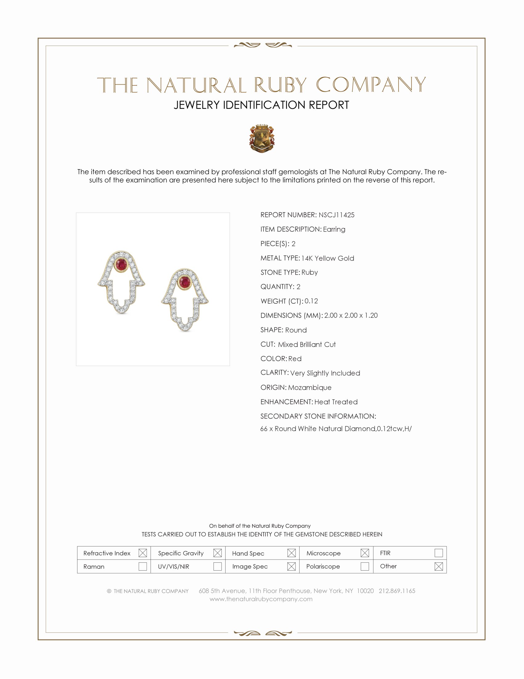 0.12 Ct.Tw. Ruby and Natural Diamond Studs Earrings, 14K Yellow Gold