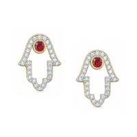 0.12 Ct.Tw. Ruby Natural Diamond Studs Earrings, 14K Yellow Gold Image