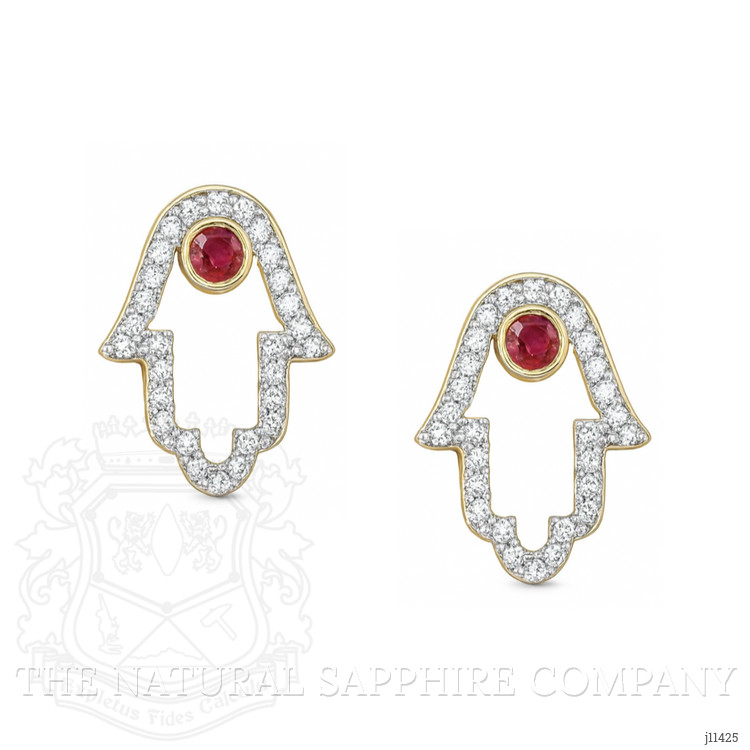 0.12 Ct.Tw. Ruby Natural Diamond Studs Earrings, 14K Yellow Gold