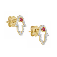 0.12 Ct.Tw. Ruby Natural Diamond Studs Earrings, 14K Yellow Gold Image