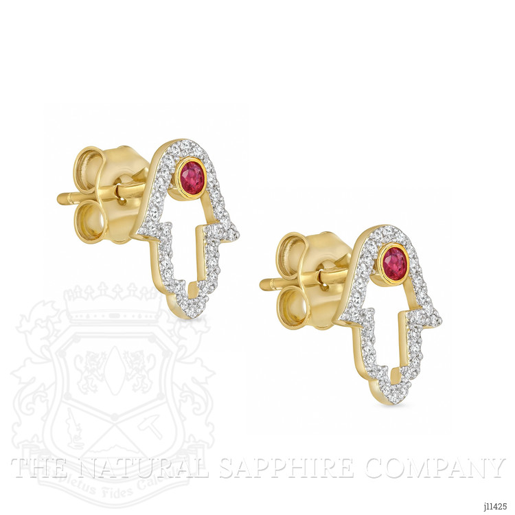 0.12 Ct.Tw. Ruby Natural Diamond Studs Earrings, 14K Yellow Gold