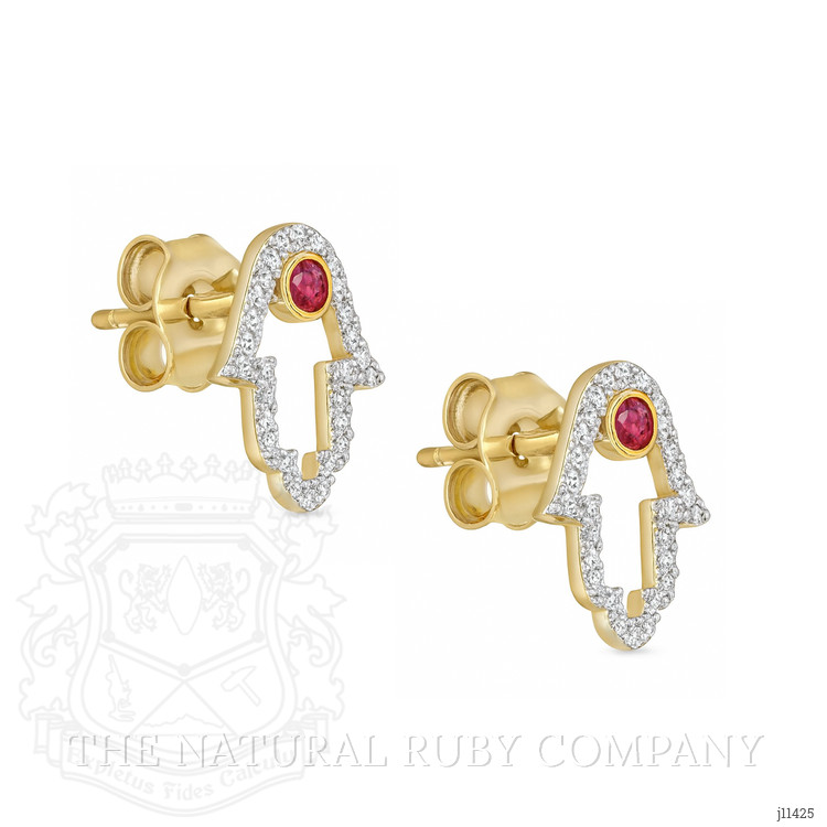 0.12 Ct.Tw. Ruby Natural Diamond Studs Earrings, 14K Yellow Gold