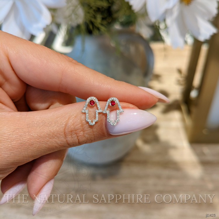 0.12 Ct.Tw. Ruby Natural Diamond Studs Earrings, 14K Yellow Gold