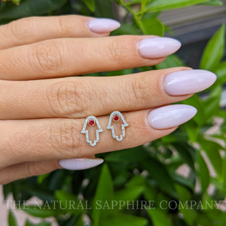 0.12 Ct.Tw. Ruby Natural Diamond Studs Earrings, 14K Yellow Gold