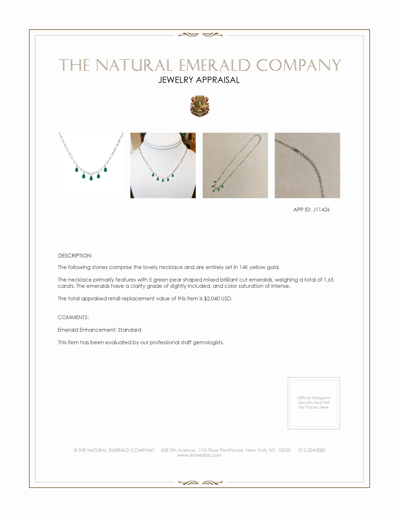 1.65 Ct. Emerald Accent Stones Necklace, 14K Yellow Gold