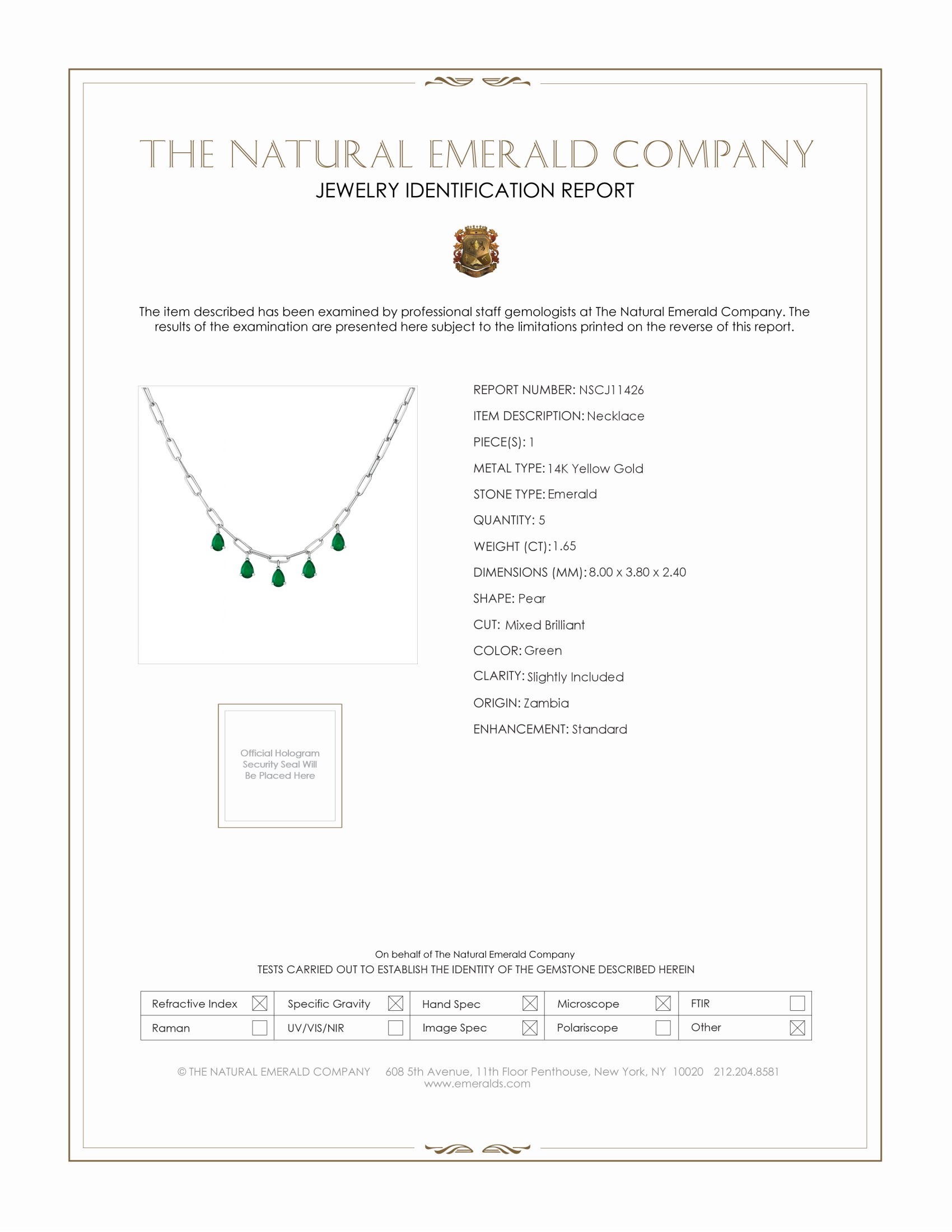 1.65 Ct. Emerald Accent Stones Necklace, 14K Yellow Gold