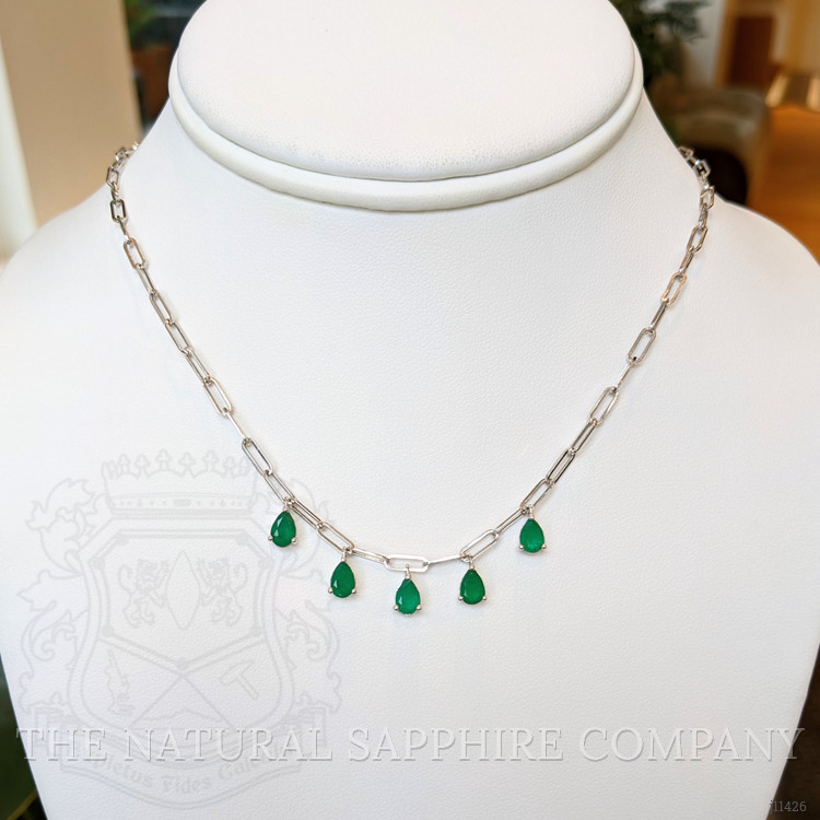 1.65 Ct. Emerald Accent Stones Necklace, 14K Yellow Gold