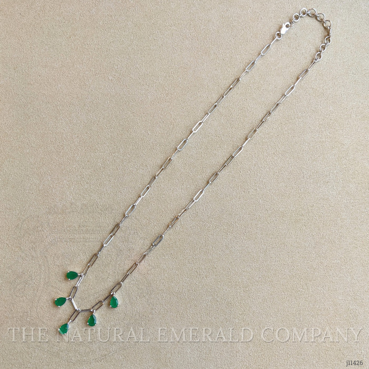 1.65 Ct. Emerald Accent Stones Necklace, 14K Yellow Gold