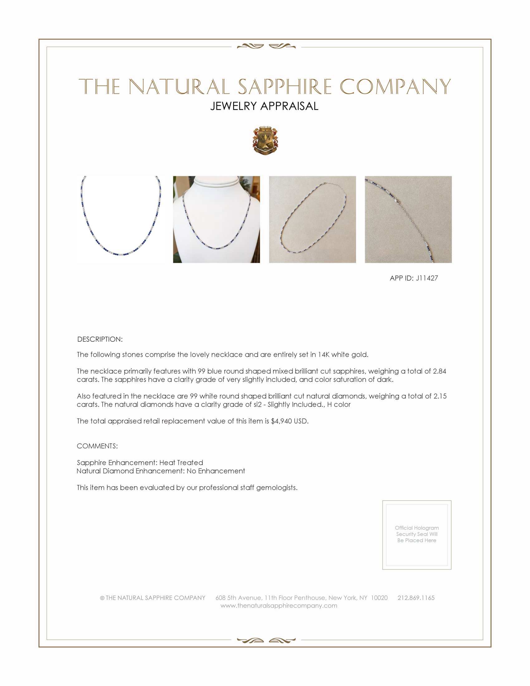 2.84 Ct. Blue Sapphire and Natural Diamond Pave Necklace, 14K White Gold