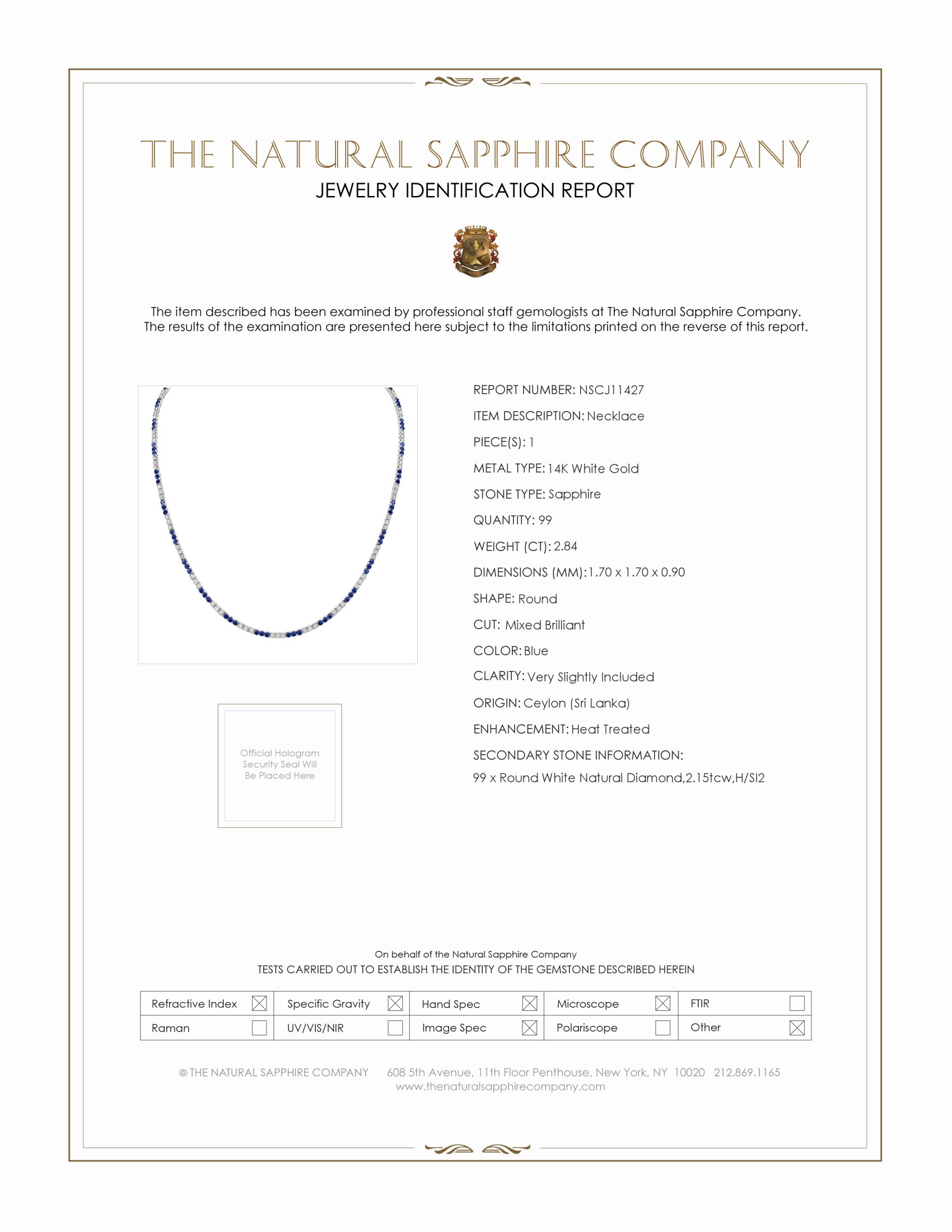 2.84 Ct. Blue Sapphire and Natural Diamond Pave Necklace, 14K White Gold