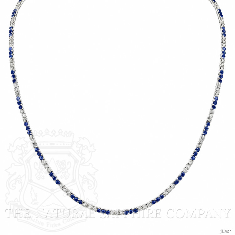 2.84 Ct. Blue Sapphire and Natural Diamond Pave Necklace, 14K White Gold