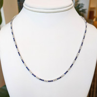 2.84 Ct. Blue Sapphire and Natural Diamond Pave Necklace, 14K White Gold Image