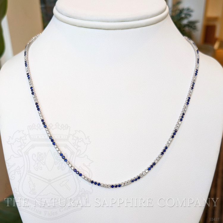2.84 Ct. Blue Sapphire and Natural Diamond Pave Necklace, 14K White Gold