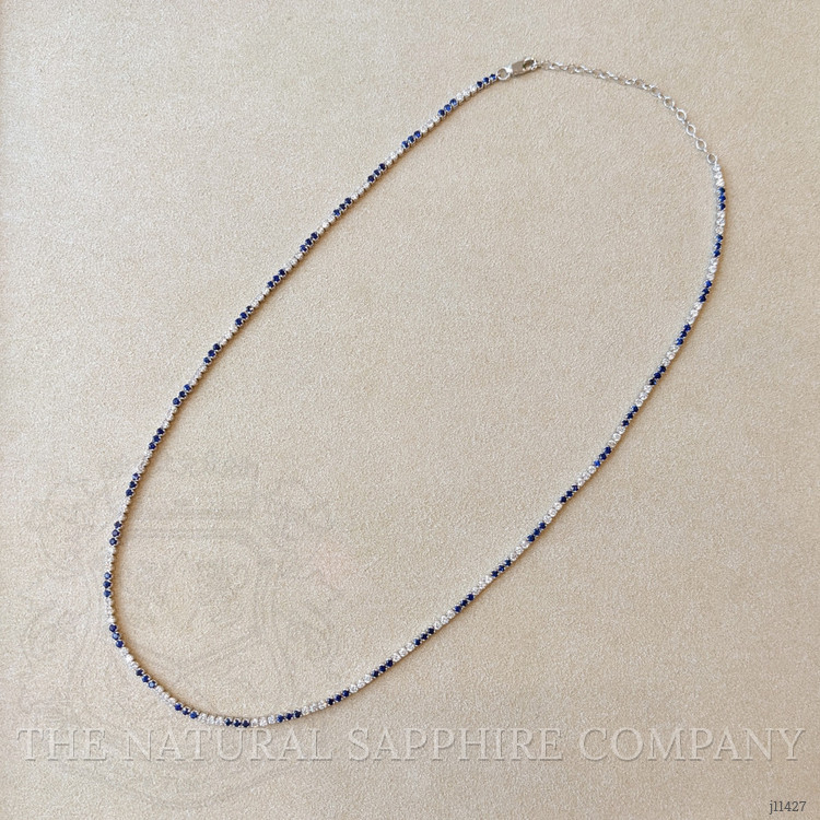 2.84 Ct. Blue Sapphire and Natural Diamond Pave Necklace, 14K White Gold