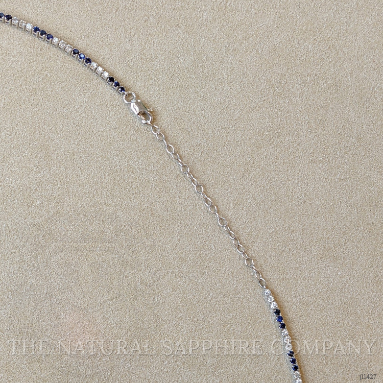 2.84 Ct. Blue Sapphire and Natural Diamond Pave Necklace, 14K White Gold