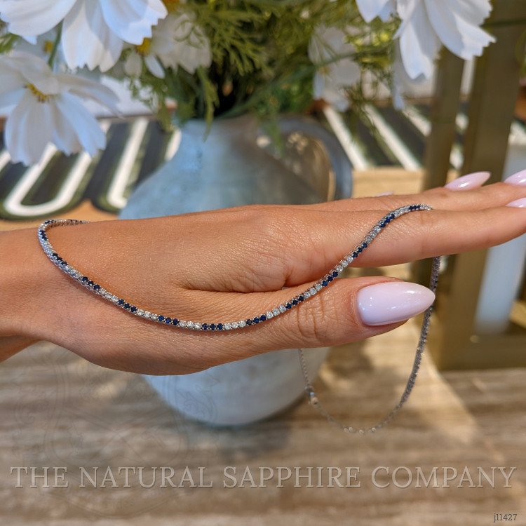 2.84 Ct. Blue Sapphire and Natural Diamond Pave Necklace, 14K White Gold