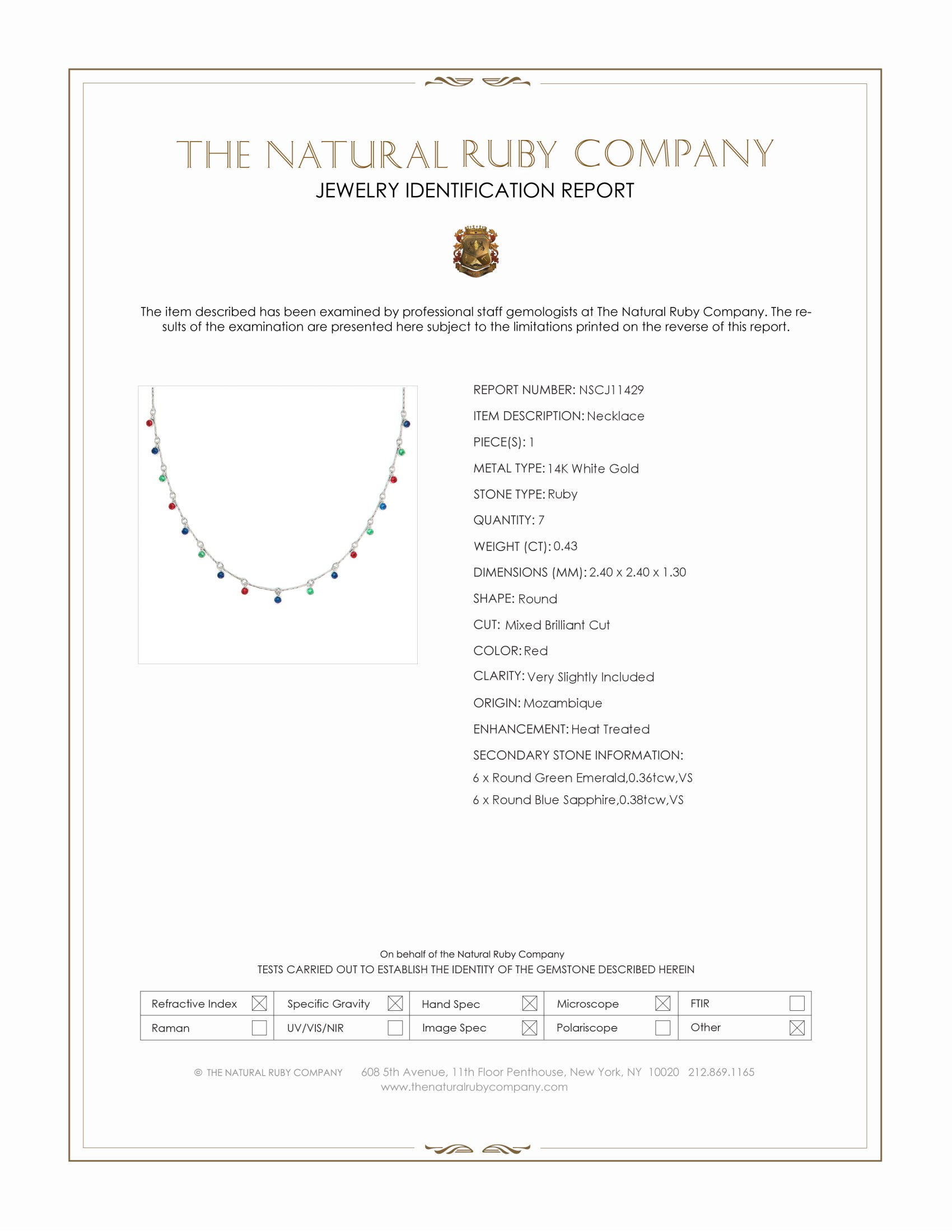 1.17 Ct.Tw. Ruby, Blue Sapphire and Emerald Accent Stones Necklace, 14K White Gold