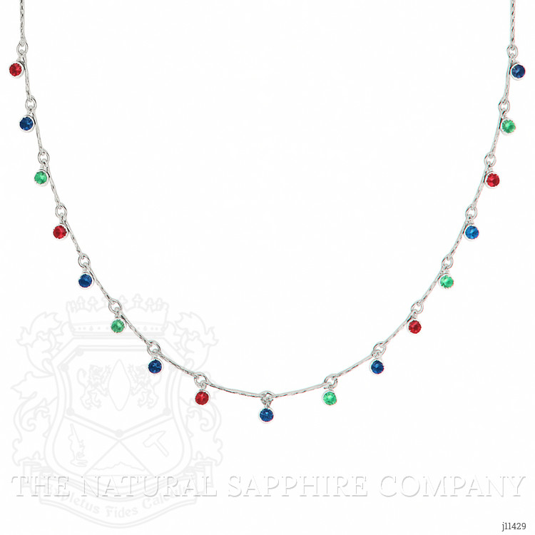 0.38 Ct. Ruby, Blue Sapphire and Emerald Accent Stones Necklace, 14K White Gold