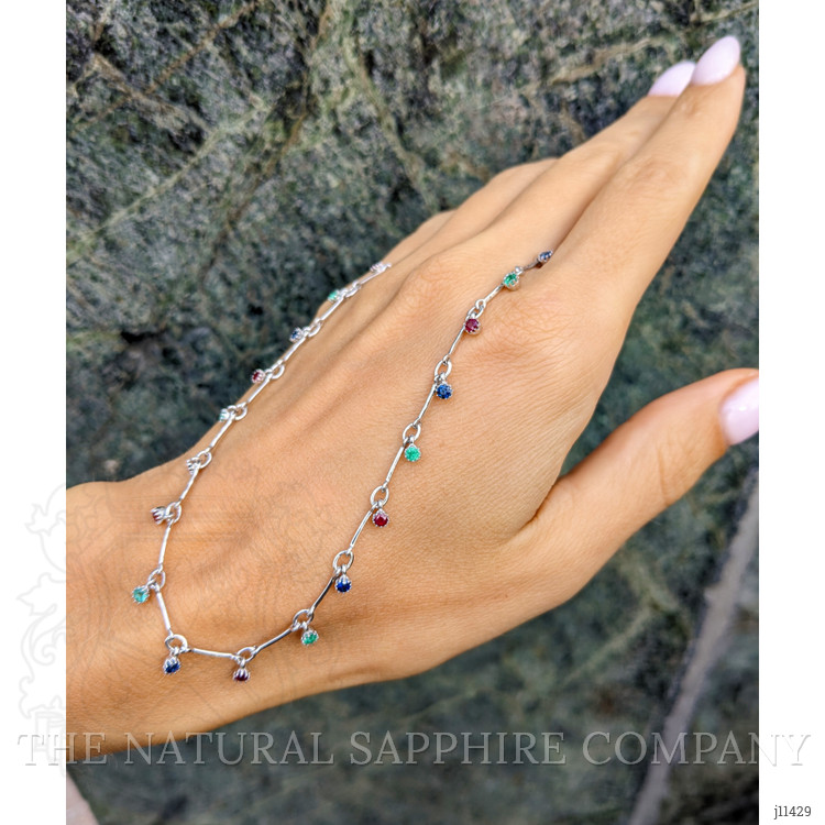 0.38 Ct. Ruby, Blue Sapphire and Emerald Accent Stones Necklace, 14K White Gold