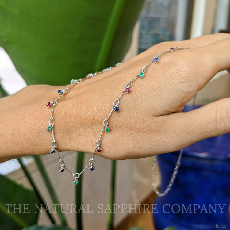0.38 Ct. Ruby, Blue Sapphire and Emerald Accent Stones Necklace, 14K White Gold