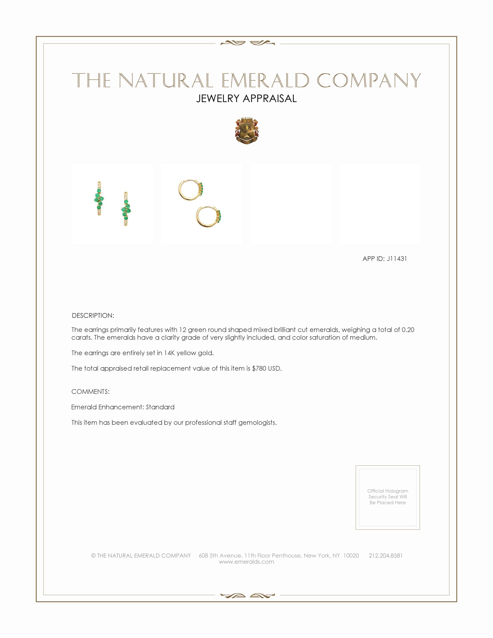 0.20 Ct.Tw. Emerald Pave Earrings, 14K Yellow Gold