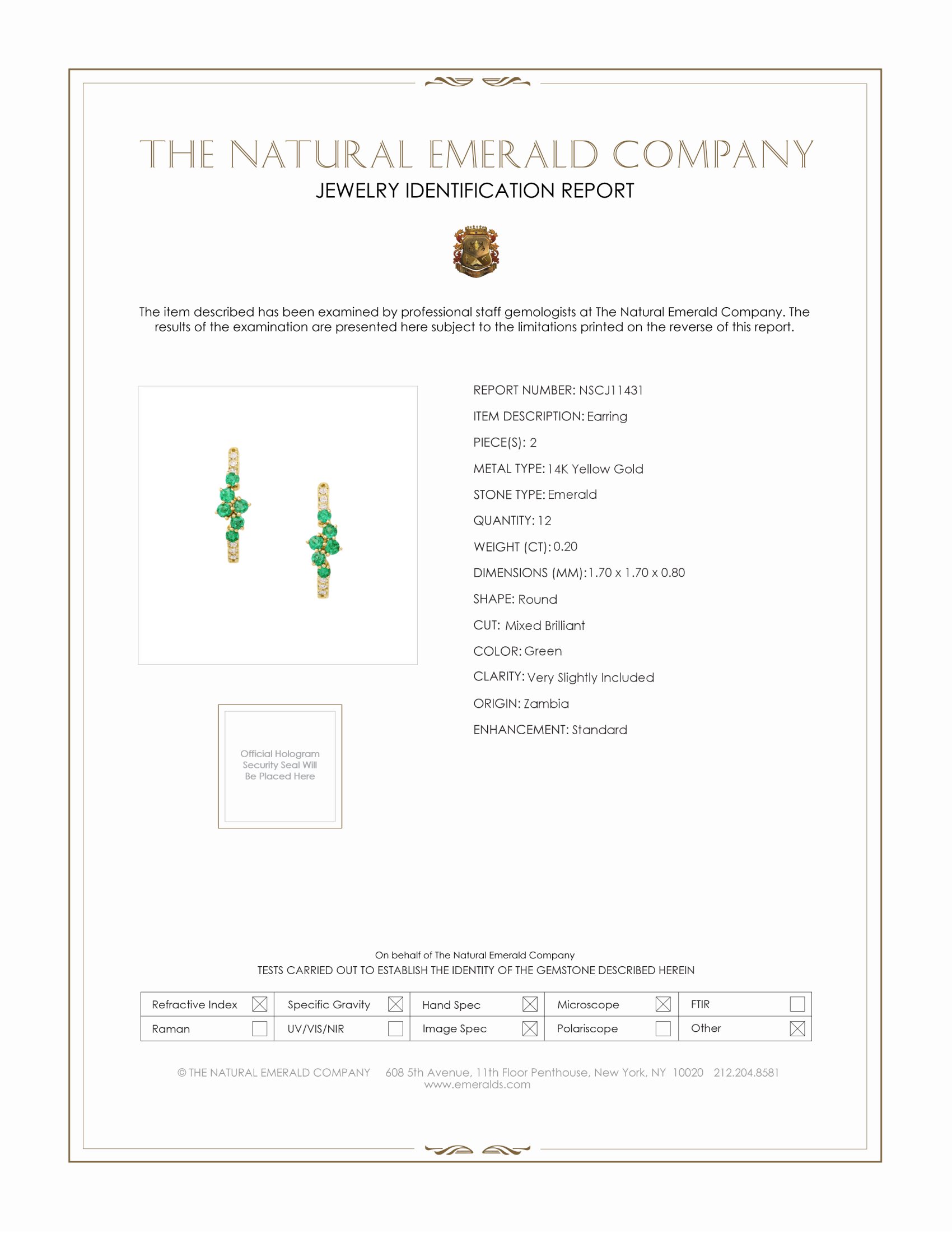0.20 Ct.Tw. Emerald Pave Earrings, 14K Yellow Gold