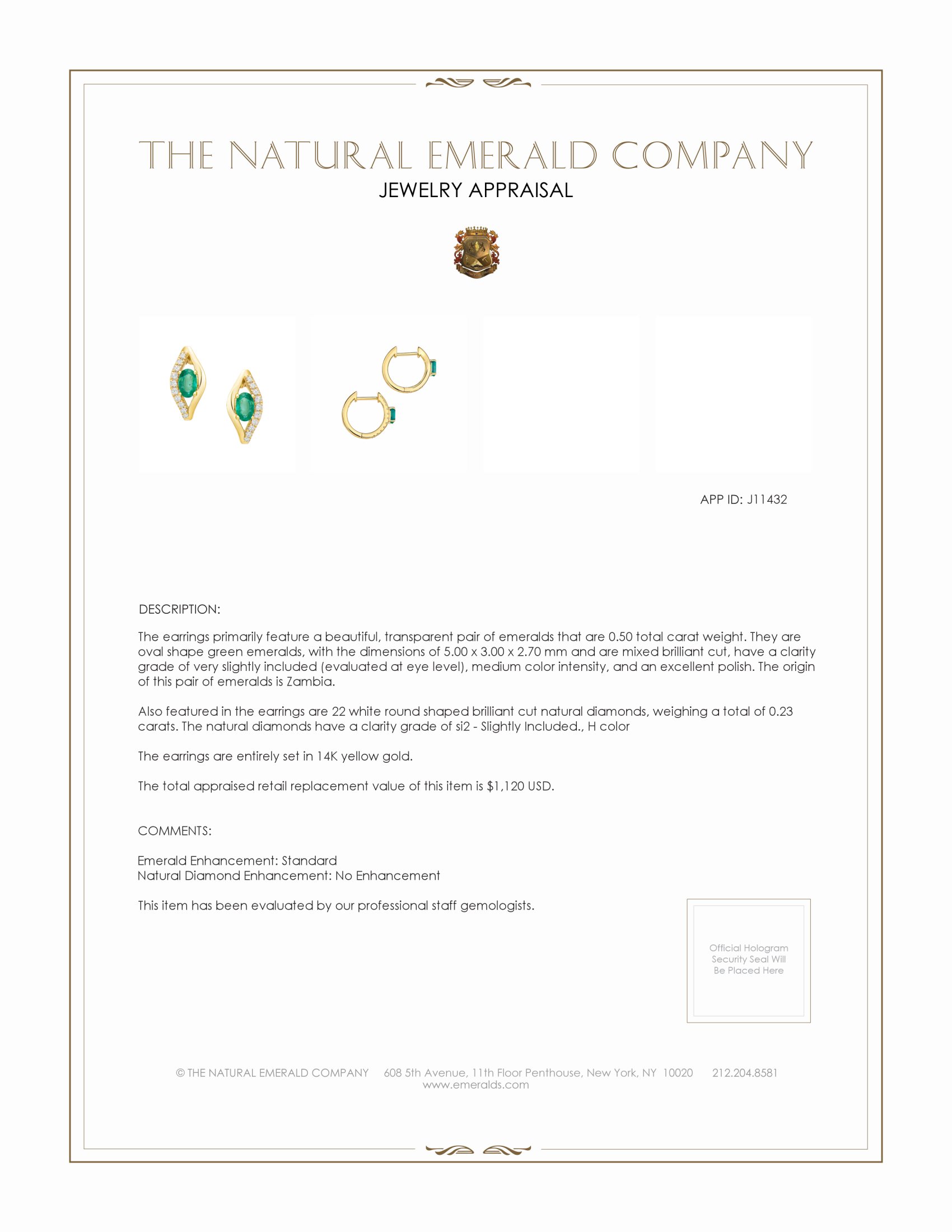 0.50 Ct.Tw. Emerald Natural Diamond Pave Earrings, 14K Yellow Gold