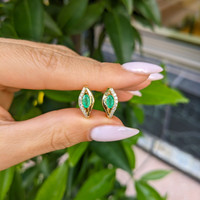 0.50 Ct.Tw. Emerald Natural Diamond Pave Earrings, 14K Yellow Gold Life Style