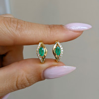 0.50 Ct.Tw. Emerald Natural Diamond Pave Earrings, 14K Yellow Gold Life Style