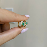 0.50 Ct.Tw. Emerald Natural Diamond Pave Earrings, 14K Yellow Gold Life Style