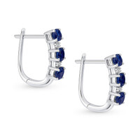 1.37 Ct.Tw. Blue Sapphire and Natural Diamond Pave Earrings, 14K White Gold Image