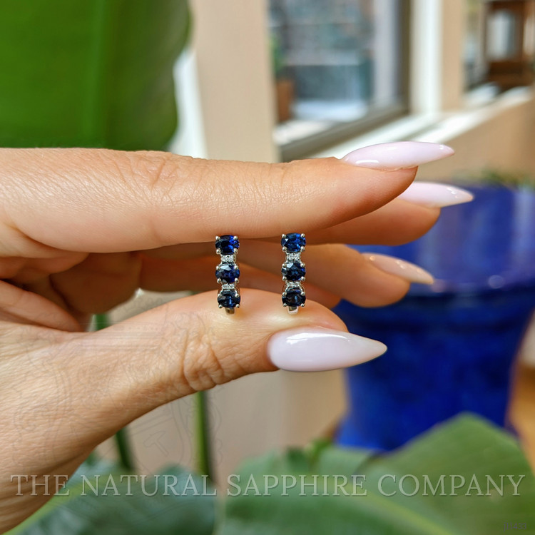 1.37 Ct.Tw. Blue Sapphire and Natural Diamond Pave Earrings, 14K White Gold