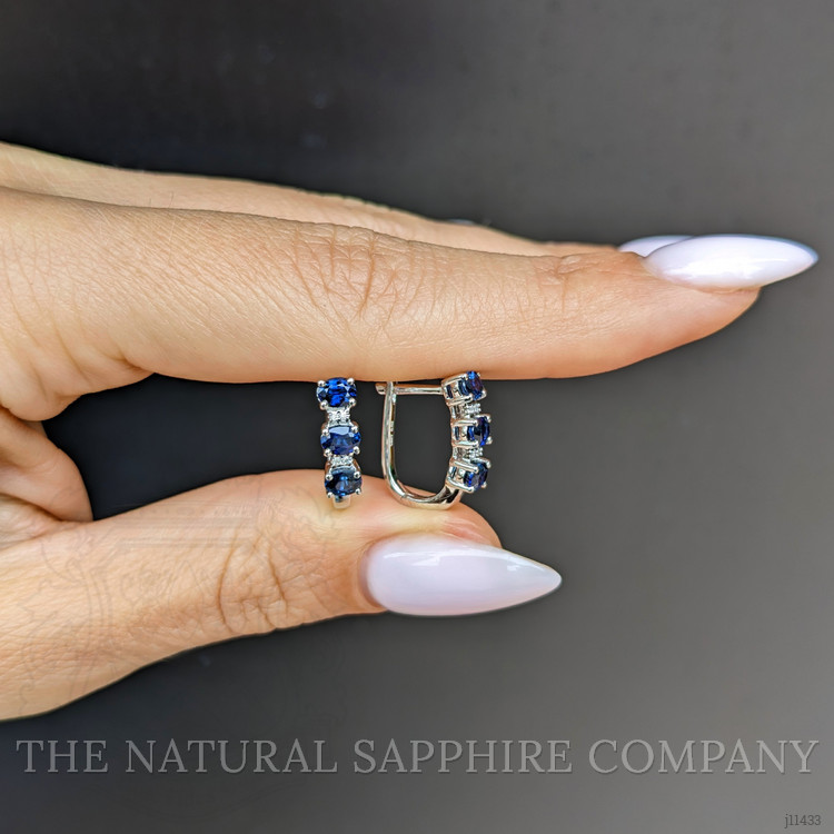 1.37 Ct.Tw. Blue Sapphire and Natural Diamond Pave Earrings, 14K White Gold