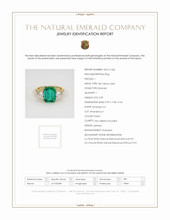3.29 Ct. Emerald Natural Diamond Three Stone Ring, 18K Yellow Gold Scan Report
