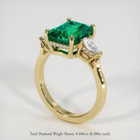 3.29 Ct. Emerald Natural Diamond Three Stone Ring, 18K Yellow Gold Image