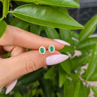 0.34 Ct.Tw. Emerald Natural Diamond Studs Earrings, 14K Yellow Gold Life Style