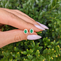 0.34 Ct.Tw. Emerald Natural Diamond Studs Earrings, 14K Yellow Gold Life Style