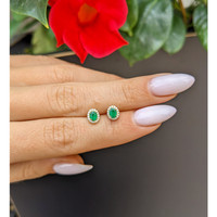 0.34 Ct.Tw. Emerald Natural Diamond Studs Earrings, 14K Yellow Gold Life Style