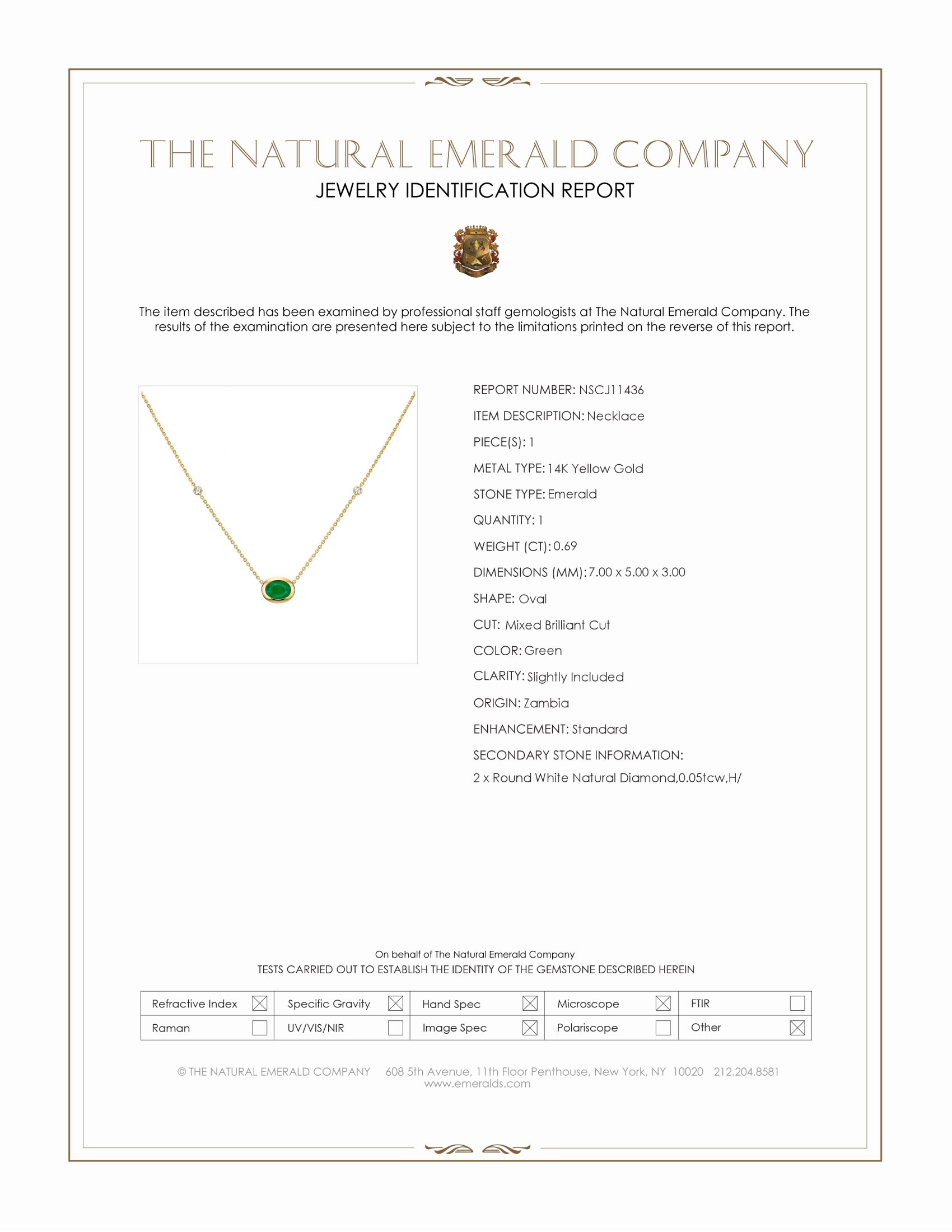 0.69 Ct. Emerald and Natural Diamond Bezel Necklace, 14K Yellow Gold