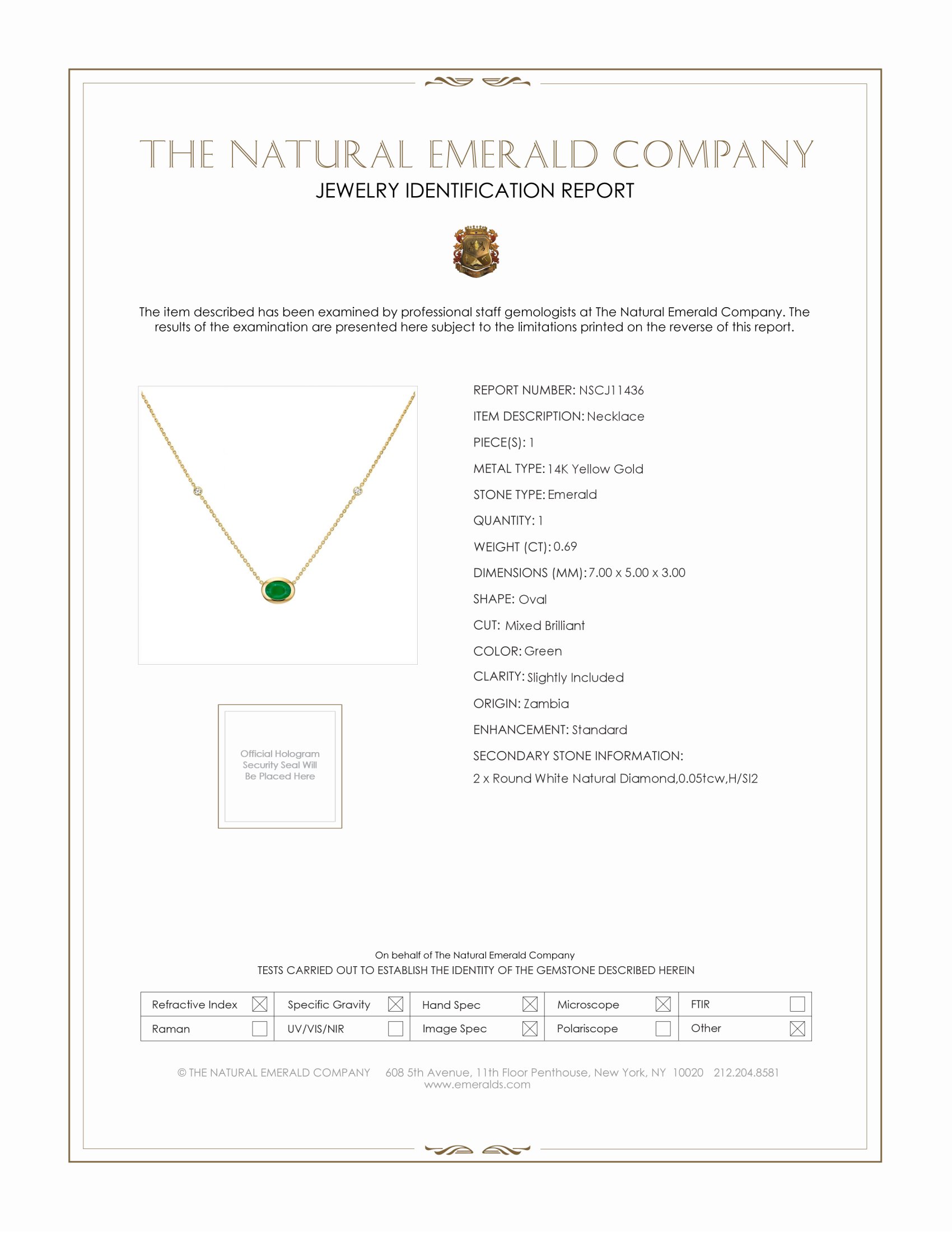 0.69 Ct. Emerald Natural Diamond Bezel Necklace, 14K Yellow Gold
