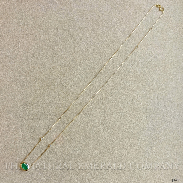 0.69 Ct. Emerald Natural Diamond Bezel Necklace, 14K Yellow Gold