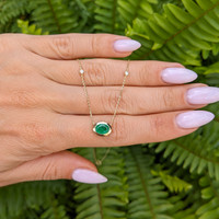 0.69 Ct. Emerald Natural Diamond Bezel Necklace, 14K Yellow Gold Life Style