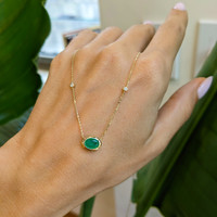0.69 Ct. Emerald Natural Diamond Bezel Necklace, 14K Yellow Gold Life Style